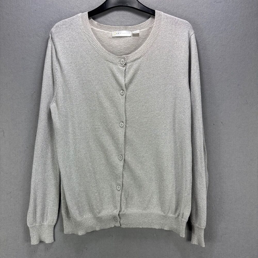 PBX Basics Cardigan Sweater Women's Large Cotton/Lurex Metallic Classic Dressy